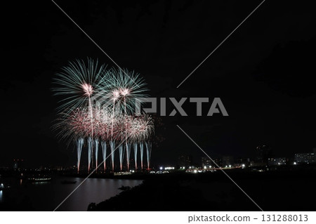 City buildings and fireworks City buildings and fireworks 131288013