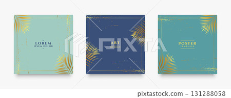 vintage style social card banner with golden palm leaves design in set of three vintage style social card banner with golden palm leaves design in set of three 131288058