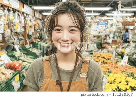 美優系列：美優穿著圍裙在超市後院準備開幕的場景 131288167