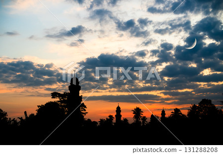 Masjid Dome Islam Moon Star Night Isra miraj Namaz Sunset Background Mubaruk Greeting Islam Ramadan Element Masjid Aqsa Hajj Kaaba Umrah Eid Arabian Religion Islamic Arab Muslim Greeting Miraj Kaaba. 131288208