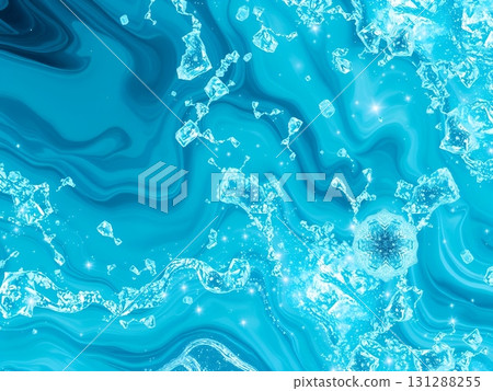 Frozen Abstract Flow: Ice Crystals and Turquoise Swirls 131288255
