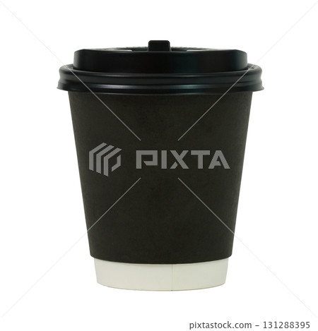 Black paper take away coffee cup isolated on white background with clipping path 131288395