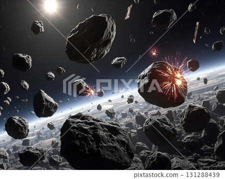 Asteroid Field: Impacts and Celestial Debris Near Earth 131288439