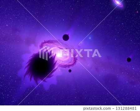 Cosmic Dance: Black Hole and Galactic Spiral Nebula 131288481