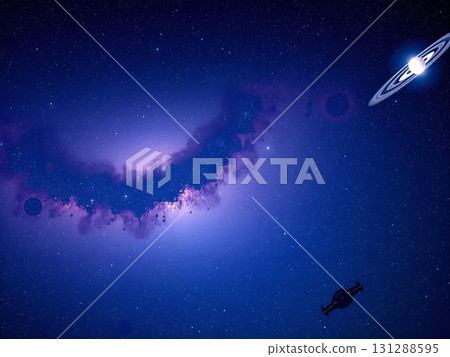 Cosmic Voyage: Rings of Saturn and Distant Galaxy 131288595