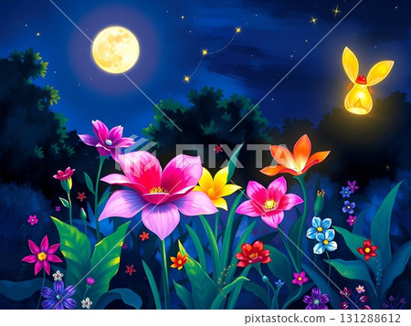 Enchanted Moonlight Garden with Glowing Firefly Wonders 131288612
