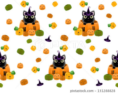 Black cat and pumpkin seamless pattern G-1' Black cat and pumpkin seamless pattern G-1' 131288828