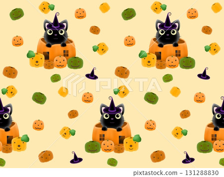 Black cat and pumpkin seamless pattern G-2' 131288830