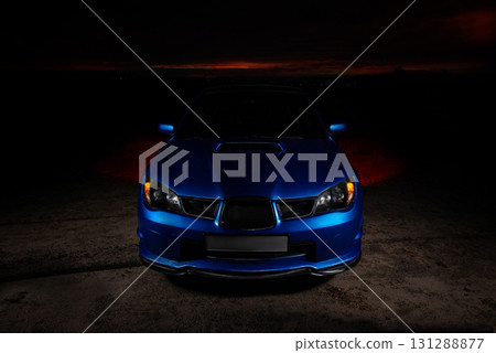 Front view of the car night. Shooting at long exposure. 131288877