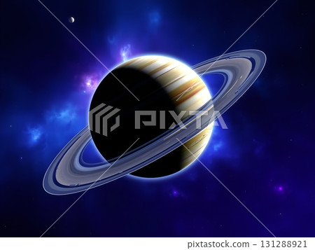 Saturn's Majestic Rings and Atmospheric Bands in Space 131288921