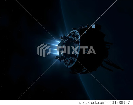 Orbital Station in Deep Space, Glowing Engine Flare 131288967