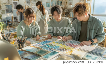 A scene from a design studio where creators gather for a meeting 131288991
