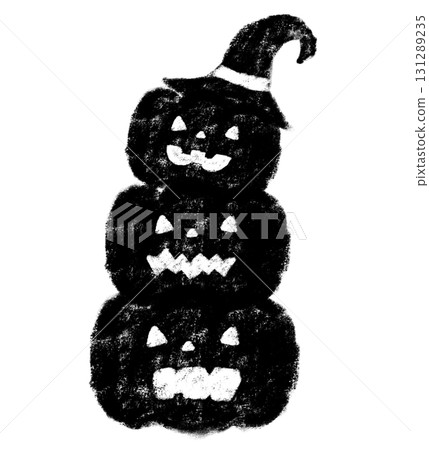 三個可愛的南瓜萬聖節蠟筆畫黑色和白色 131289235
