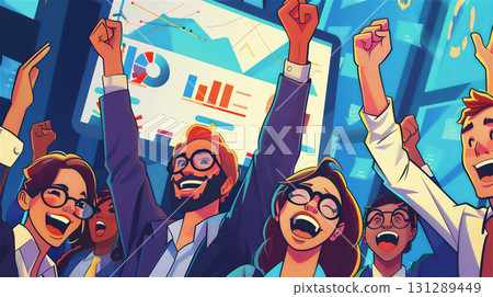 Team joyful moment celebrating business success 131289449