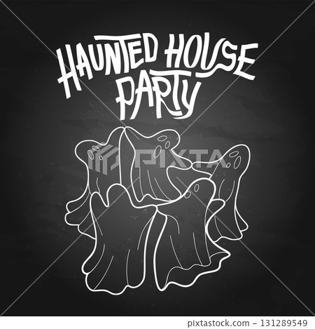 Halloween dancing ghosts on dark background 131289549