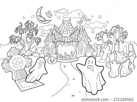 Halloween night scene with haunted house 131289562