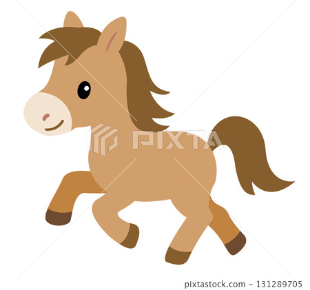 無線條藝術的可愛馬向量插圖 131289705