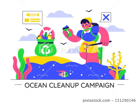 Ocean Cleanup Campaign Illustration Featuring Cleaning the Sea Beach from Trash and Garbage to Restore Nature and Promote Environmental Awareness Ocean Cleanup Campaign Illustration Featuring Cleaning the Sea Beach from Trash and Garbage to Restore Nature and Promote Environmental Awareness 131290146