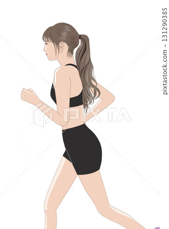 一位留著長波浪發的年輕女子跑步的插圖 一位留著長波浪發的年輕女子跑步的插圖 131290385