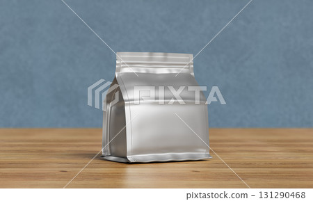 Aluminium Foil Package with Zipper Mock up. 3D Rendering.  131290468