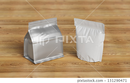 Aluminium Foil Package with Zipper Mock up. 3D Rendering.  131290471