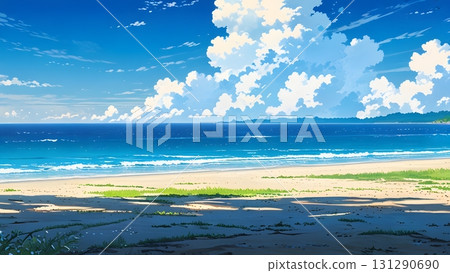 Emerald green sea, white sandy beach and blue sky 131290690