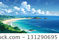 Emerald green sea, white sandy beach and blue sky 131290695