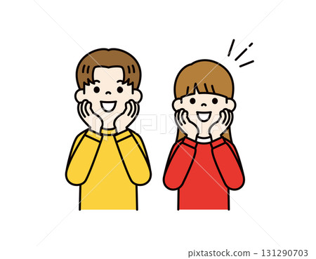 Young man and woman upper body vector illustration material with shining eyes and expectation_color 131290703