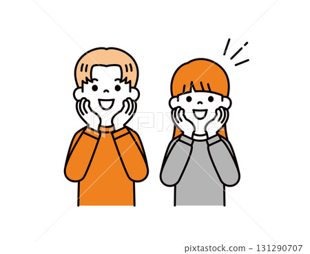 簡單的上半身向量插圖，描繪了十幾歲和二十幾歲的男女，他們的眼睛閃閃發光，充滿期待 131290707