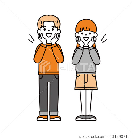 一個簡單的全身向量插圖,描繪了十幾歲和二十幾歲的男女,他們的眼睛閃閃發光,充滿期待 一個簡單的全身向量插圖,描繪了十幾歲和二十幾歲的男女,他們的眼睛閃閃發光,充滿期待 131290713