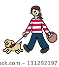 Woman walking with her pet dog 131292197