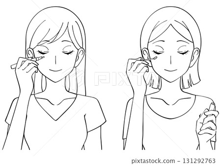 一位女士塗抹遮瑕膏的黑白插圖集 一位女士塗抹遮瑕膏的黑白插圖集 131292763