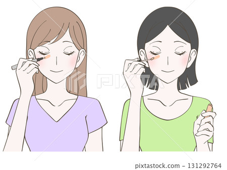 一位女士塗抹遮瑕膏的插圖集 131292764