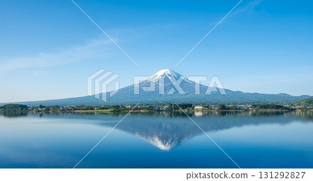 Mount Fuji reflected in Kawaguchi lake with clear sky in Japan landscape at fujinomiya, shizuoka, japan 131292827