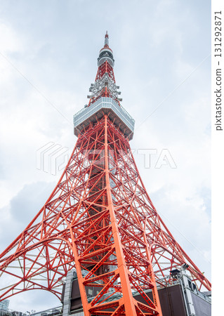 Tokyo Tower viewed from below on a cloudy day in Japan at Tokyo, Japan 131292871