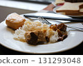 Rice meat bread Thailand. We were having Thai food Fried chicken with red curry at a Thai restaurant. 131293048