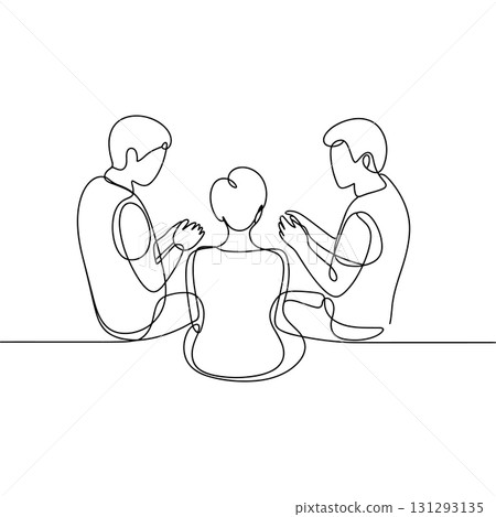 Group of People Praying Together Continuous One Line Drawing Vector. Community Faith and Worship Vector Art. 131293135