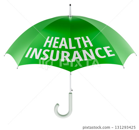 Health Insurance concept with green umbrella. 3D rendering Health Insurance concept with green umbrella. 3D rendering 131293425