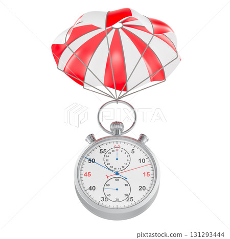 Stopwatch with parachute, 3D rendering 131293444