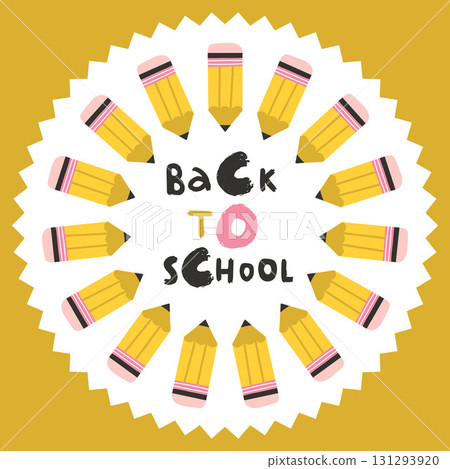Back to School phrase written with hand draw font and decorated by pencil and scribble. Colored illustration for 1st of September 131293920