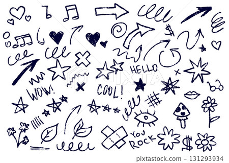 Hand-drawn doodle set with sketch-style arrows, stars, and playful icons. Whimsical ink illustrations including hearts, crowns, and symbols for creative projects and playful designs. Hand-drawn doodle set with sketch-style arrows, stars, and playful icons. Whimsical ink illustrations including hearts, crowns, and symbols for creative projects and playful designs. 131293934