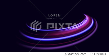 Pink and purple curve ray on dark blue background. Hi speed motion moving concept. Pink and purple curve ray on dark blue background. Hi speed motion moving concept. 131294001