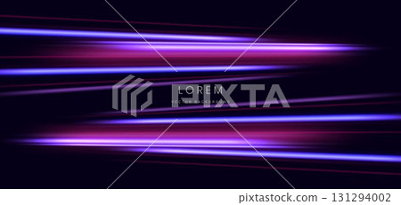 Futuristic purple and pink speed beam on dark background with lighting effect. Motion movement concept. 131294002