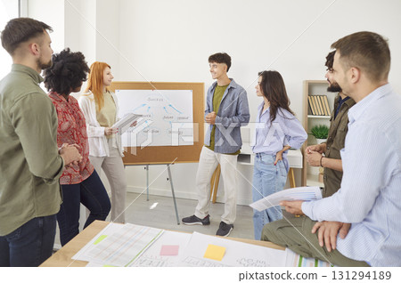 Team of creative people giving presentations during a work meeting in the office Team of creative people giving presentations during a work meeting in the office 131294189