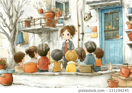 Miyu Series: Children playing in the playground and Miyu students in the sandbox Miyu Series: Children playing in the playground and Miyu students in the sandbox 131294245