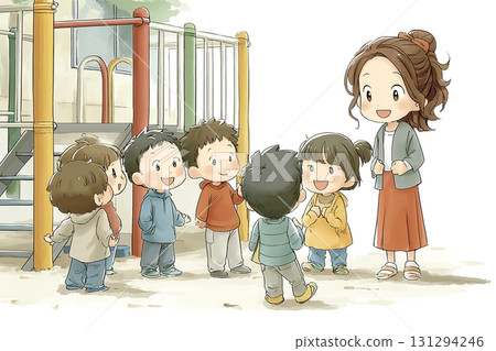 Miyu系列:在遊樂場玩耍的孩子們和Miyu滑梯 Miyu系列:在遊樂場玩耍的孩子們和Miyu滑梯 131294246