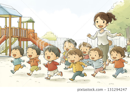 美優系列:校園裡玩耍的孩子與奔跑的美優 美優系列:校園裡玩耍的孩子與奔跑的美優 131294247