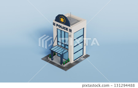 Isometric Police Station Building . 3D Rendering. 131294488