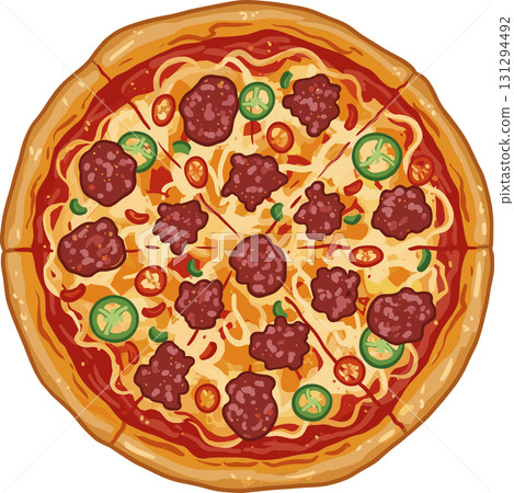 起司填充的辣香腸披薩透明向量插圖 131294492