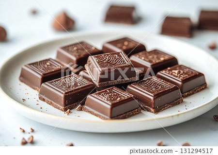 Promoting luxury food brands. White plate with assortment of Gourmet Chocolates. Special occasion. Promoting luxury food brands. White plate with assortment of Gourmet Chocolates. Special occasion. 131294517